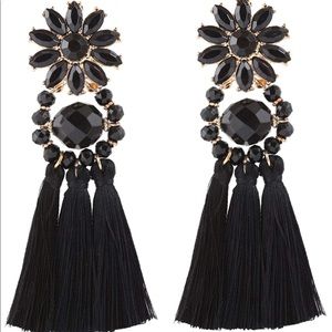 Black Flower Bohemian Statement Tassel Earrings